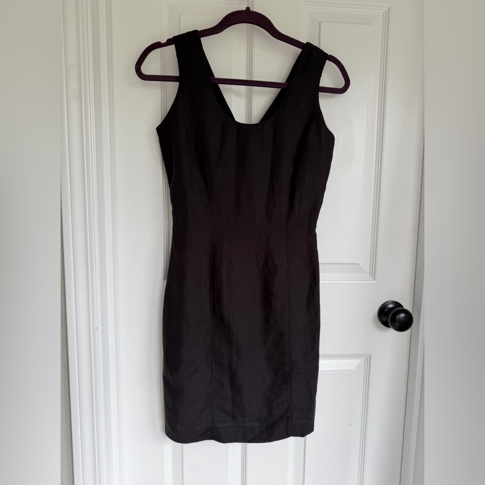 Nordstrom Black Linen Sleeveless Midi Sheath Dress
